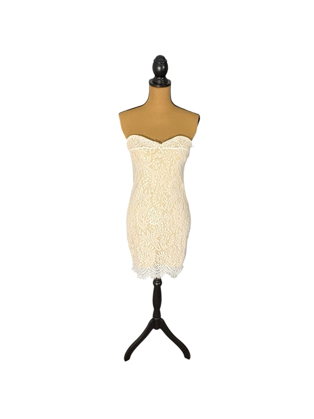 Superdown Kendall Lace Mini Dress L White Cream Strapless Eyelash Lace Bodycon